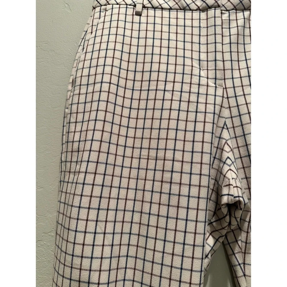 Tory Burch Plaid Trousers Cream Windowpane‎ Straight Leg Pants Sz 8 Preppy Chic